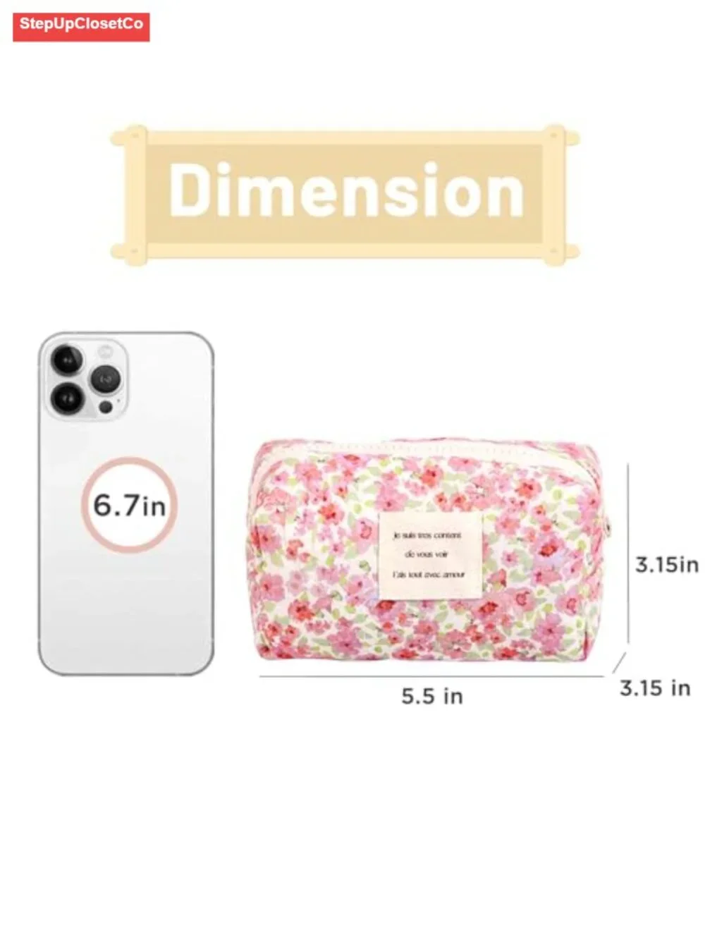 Quilted Cotton Floral Makeup Bag with Zipper, Small Travel Toiletry Organizer,